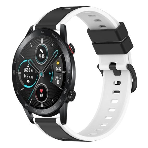Cinturino per orologio in silicone a due colori For Honor Magic Watch 2 46 mm 22 mm (nero + bianco)