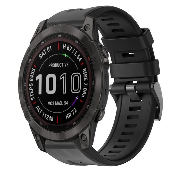 Cinturino per orologio in silicone a tinta unita con fibbia in metallo solare Garmin Fenix 7 Sapphire (nero)