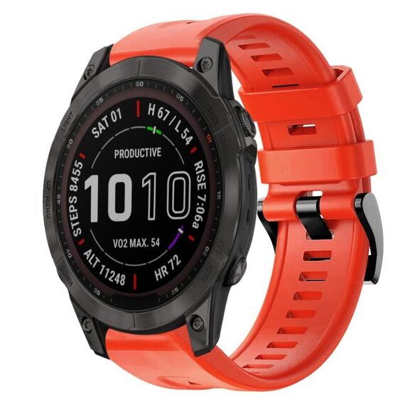 Cinturino per orologio in silicone a tinta unita con fibbia in metallo solare Garmin Fenix 7 Sapphire (rosso)