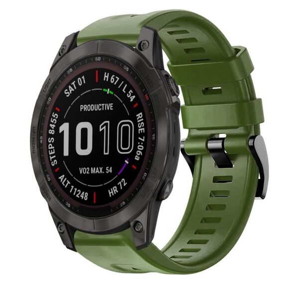 Cinturino per orologio in silicone a tinta unita con fibbia in metallo solare Garmin Fenix 7 Sapphire (verde militare)