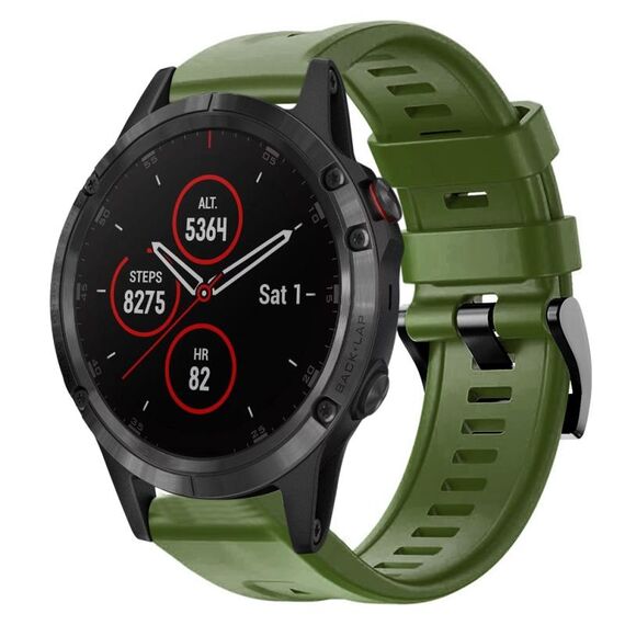 Per Garmin Fenix 5 plus Cinturino in silicone tinta unita con fibbia in metallo (verde militare)