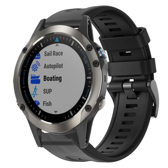 Per Garmin Quatix 5 Sapphire fibbia in metallo cinturino in silicone di colore solido (nero)