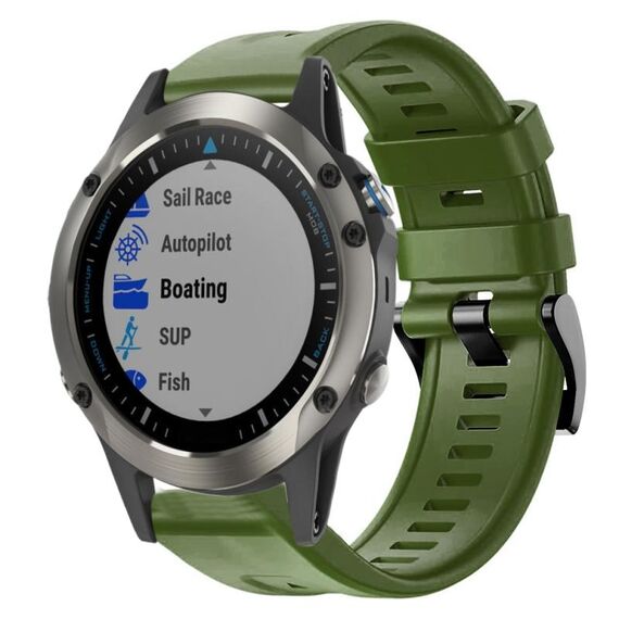 Per Garmin Quatix 5 Sapphire fibbia in metallo cinturino in silicone di colore solido (verde militare)