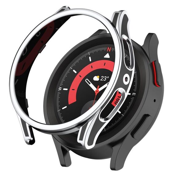 Per Samsung Galaxy Watch5 Pro 45mm Scultura appesa Custodia protettiva bicolore per orologio con pellicola in vetro temperato (argento)