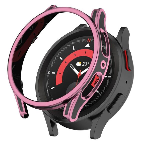 Per Samsung Galaxy Watch5 Custodia protettiva per orologio bicolore con scultura sospesa da 44 mm con pellicola in vetro temperato (rosa)