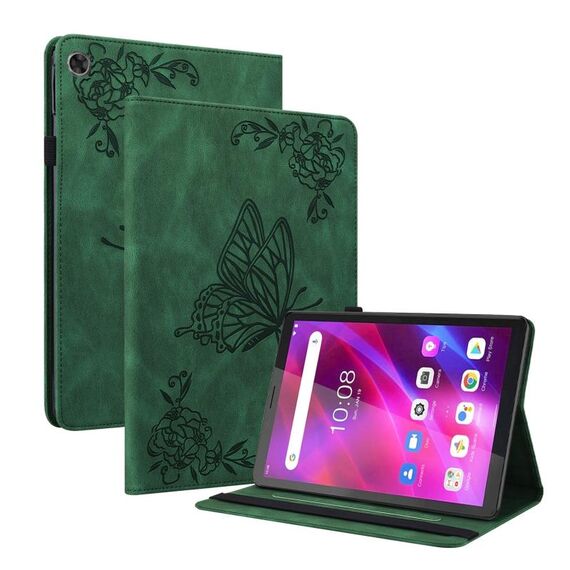 Per Lenovo Tab M7 3a generazione Custodia per tablet in pelle goffrata con fiori di farfalla (verde)