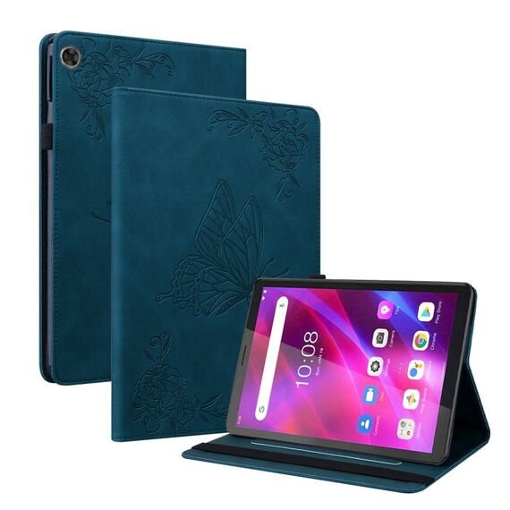 Per Lenovo Tab M7 3a generazione Custodia per tablet in pelle goffrata con fiori di farfalla (blu)