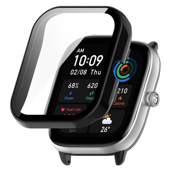 Per Amazfit GTS4 Mini PC + custodia protettiva integrata in vetro temperato (nero)