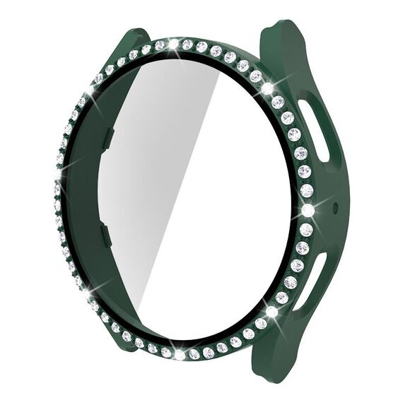 Per Samsung Galaxy Watch5 40mm Singola Fila Diamond PC + Cassa dell'orologio in vetro temperato (verde scuro)