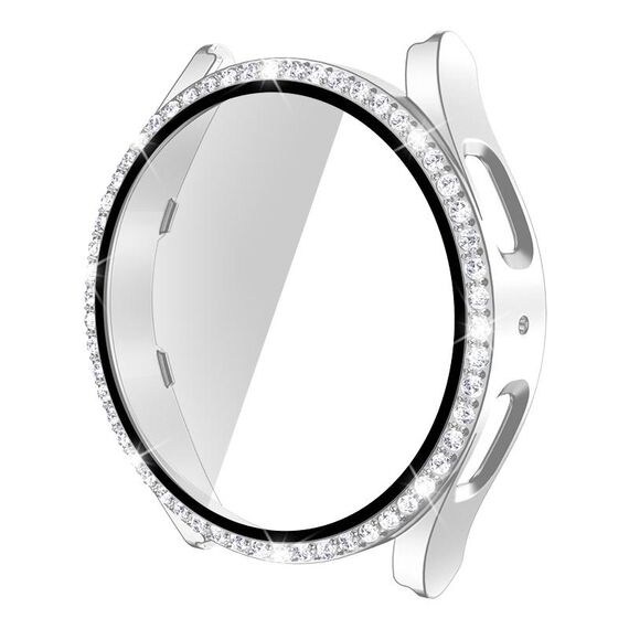 Per Samsung Galaxy Watch5 40mm Singola Fila Diamond PC + Cassa dell'orologio in vetro temperato (Argento)