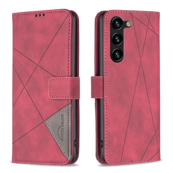 Custodia per telefono in pelle con struttura a rombo con fibbia magnetica per Samsung Galaxy S23 + 5G (rosso)