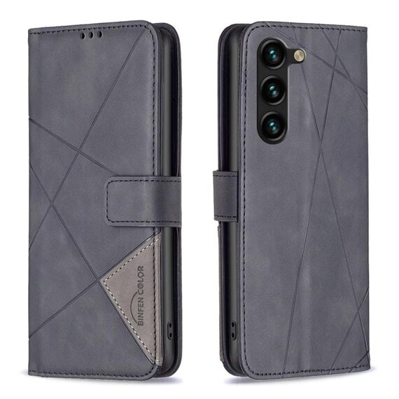 Per Samsung Galaxy S23 + 5G Custodia per telefono in pelle con fibbia magnetica con struttura a rombo (nero)