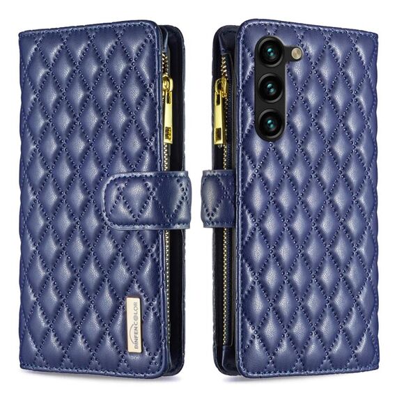 Per Samsung Galaxy S23 + 5G Diamond Lattice Zipper Portafoglio in pelle Flip Phone Case (blu)