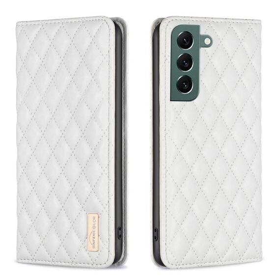 Per Samsung Galaxy S22 + 5G Diamond Lattice Custodia magnetica in pelle per telefono (bianco)