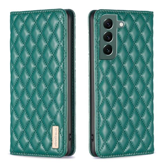 Per Samsung Galaxy S22 + 5G Diamond Lattice Custodia per cellulare magnetica in pelle (verde)