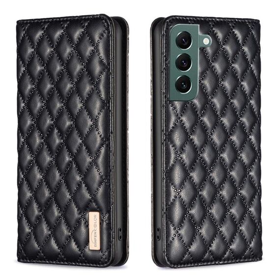 Per Samsung Galaxy S22 + 5G Diamond Lattice Custodia magnetica in pelle per telefono (nero)