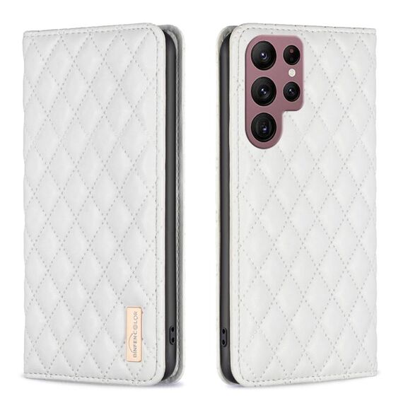Per Samsung Galaxy S22 Ultra 5G Diamond Lattice Custodia magnetica in pelle per telefono (bianco)