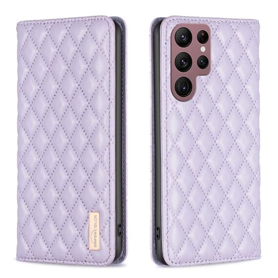 Per Samsung Galaxy S22 Ultra 5G Diamond Lattice Custodia magnetica in pelle per telefono (viola)