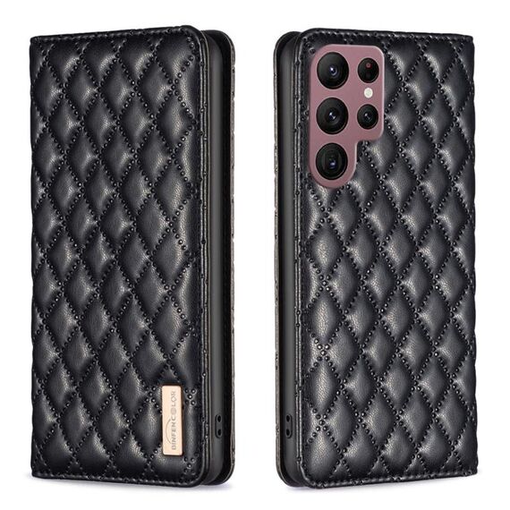 Per Samsung Galaxy S22 Ultra 5G Diamond Lattice Custodia magnetica in pelle per telefono (nero)