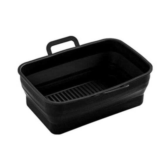 Teglia da forno per friggitrice ad aria in silicone pieghevole a doppio cestello rettangolare (nero)