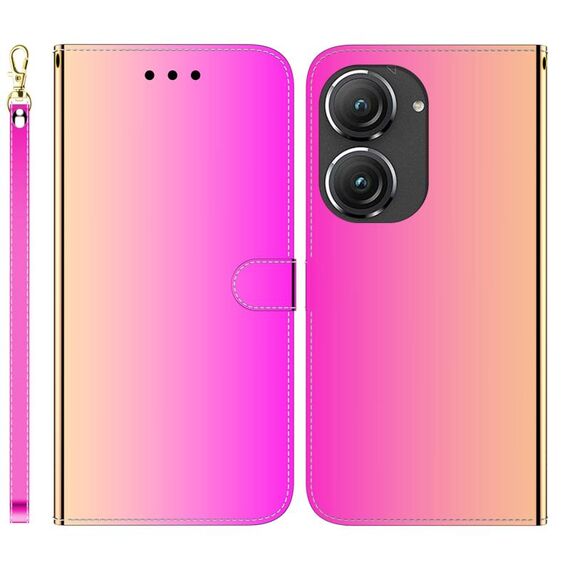 Per Asus Zenfone 9 Custodia per telefono in pelle con superficie a specchio imitata (colore sfumato)