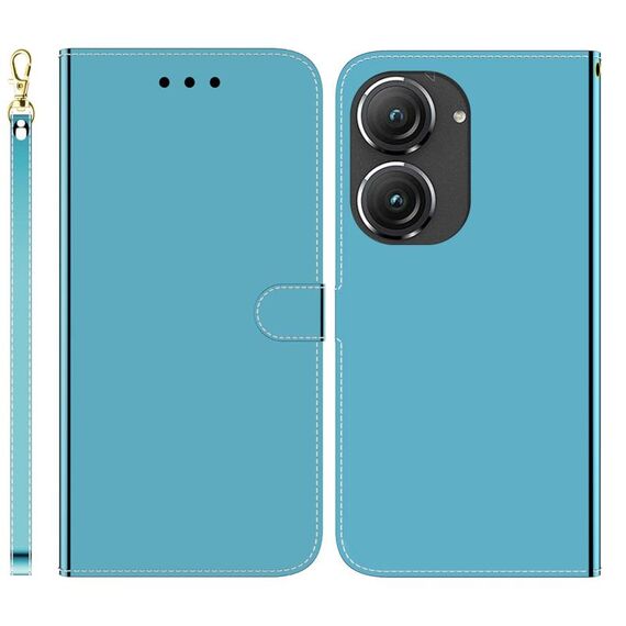 Per Asus Zenfone 9 Custodia per telefono in pelle con superficie a specchio imitata (blu)