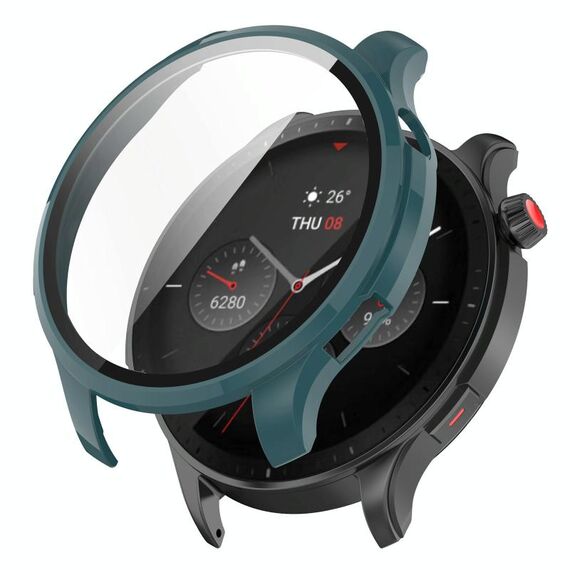 Per Amazfit GTR 4 / Amazfit GTR 4 Pro PC + Custodia protettiva integrata in vetro temperato (verde pino)