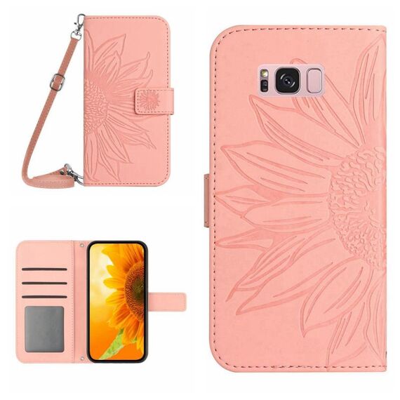 Per Samsung Galaxy S8 + Skin Feel Sun Flower Pattern Flip Custodia in pelle per telefono con cordino (rosa)