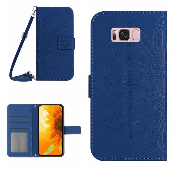 Per Samsung Galaxy S8 + Skin Feel Sun Flower Pattern Flip Custodia in pelle con cordino (blu scuro)