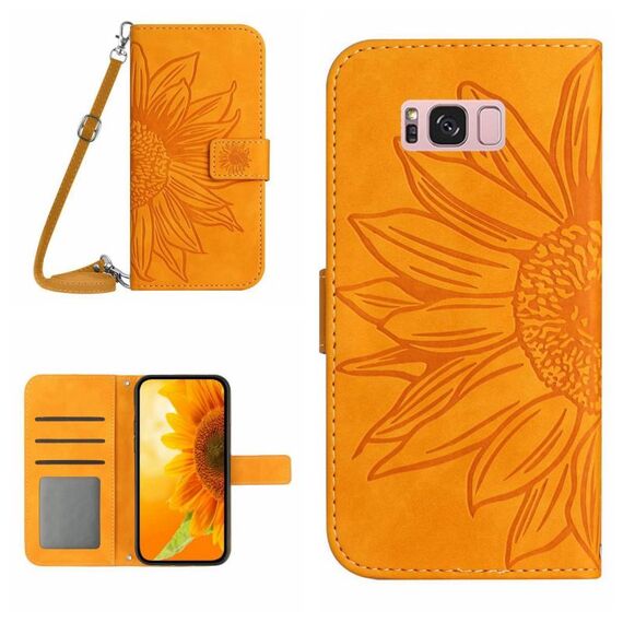 Per Samsung Galaxy S8 + Skin Feel Sun Flower Pattern Flip Custodia in pelle per telefono con cordino (giallo)