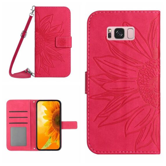 Per Samsung Galaxy S8 + Skin Feel Sun Flower Pattern Flip Custodia in pelle con cordino (rosa rossa)