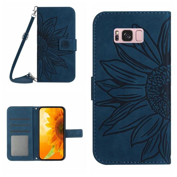 Per Samsung Galaxy S8 + Skin Feel Sun Flower Pattern Flip Custodia in pelle con cordino (blu inchiostro)