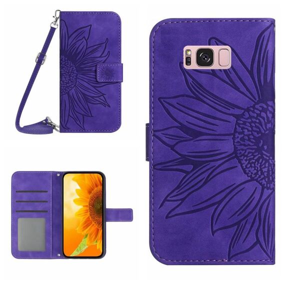 Per Samsung Galaxy S8 + Skin Feel Sun Flower Pattern Flip Custodia in pelle con cordino (viola scuro)