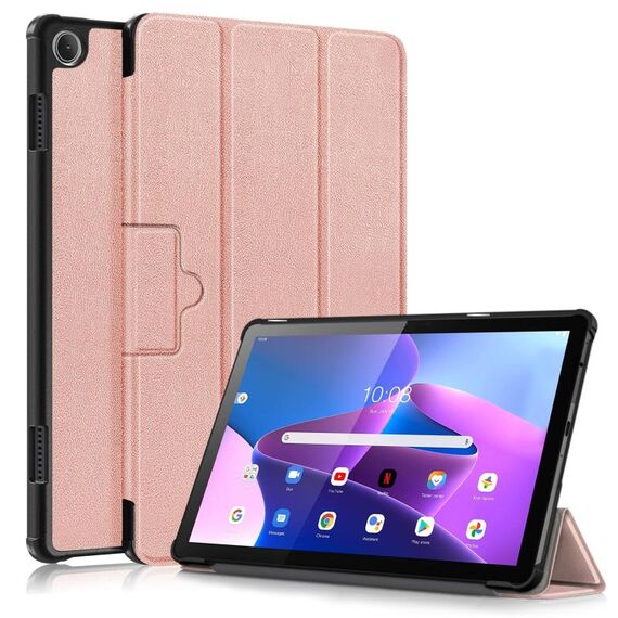 Per Lenovo Tab M10 10.1 3a generazione 3-folding Magnetic Buckle Custer Texture Smart Tablet Case (oro rosa)