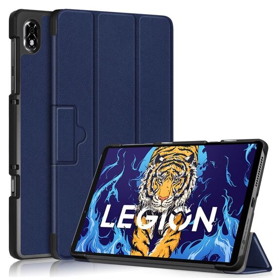 Per Lenovo Legion Y700 Custodia per tablet intelligente in pelle Custer con fibbia magnetica 3 pieghevoli (blu scuro)