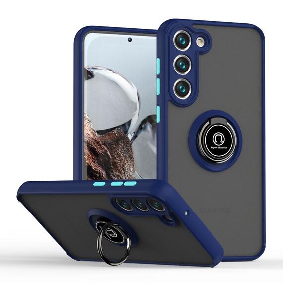 Per Samsung Galaxy S23+ 5G Q Shadow I Ring Kickstand PC e TPU Hybrid Phone Case (Royal Blue)