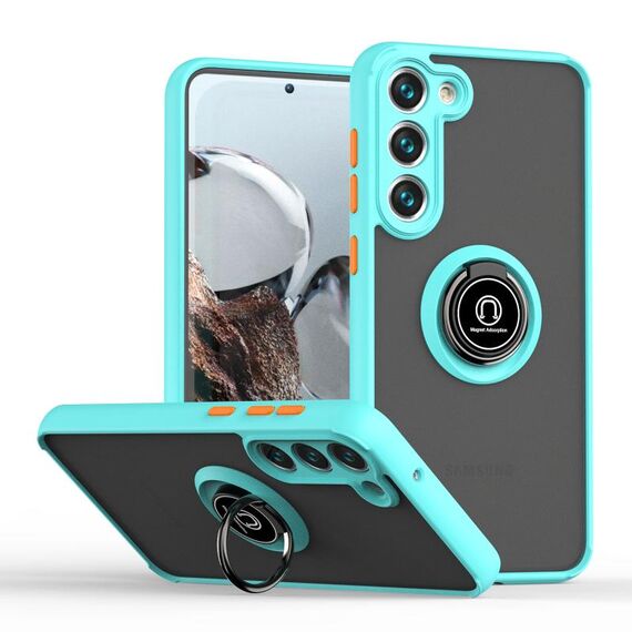 Per Samsung Galaxy S23+ 5G Q Shadow I Ring Kickstand PC e TPU Hybrid Phone Case (azzurro)