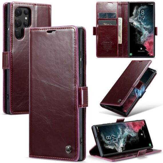 Per Samsung Galaxy S22 Ultra 5G CaseMe 003 Custodia per telefono in pelle con struttura a cavallo pazzo (rosso)