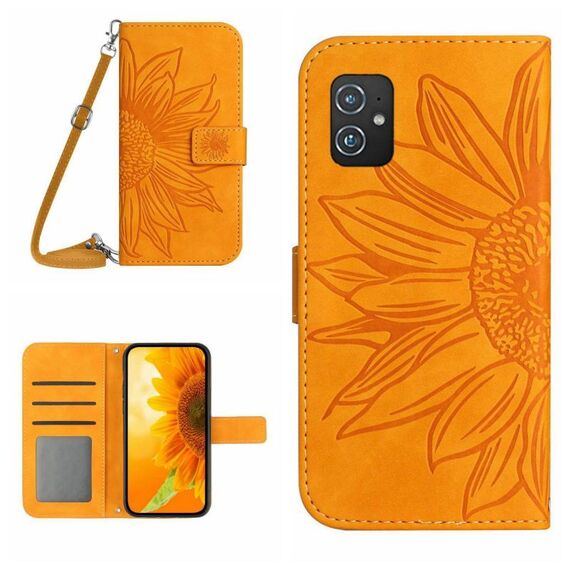 Per Asus ZenFone 8 ZS590KS Skin Feel Sun Flower Pattern Flip Custodia in pelle per telefono con cordino (giallo)