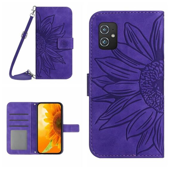 Per Asus ZenFone 8 ZS590KS Skin Feel Sun Flower Pattern Flip Custodia in pelle con cordino (viola scuro)