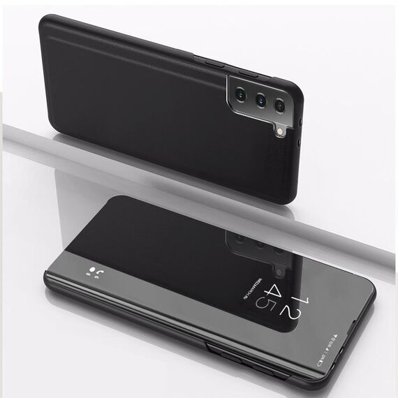Per Samsung Galaxy S23 + Custodia per telefono in pelle a specchio placcata 5G con supporto (nero)