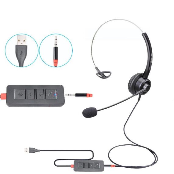 VT200 Cuffia per operatore con cuffia telefonica a orecchio singolo con microfono, specifiche: spina singola da 3,5 mm a USB