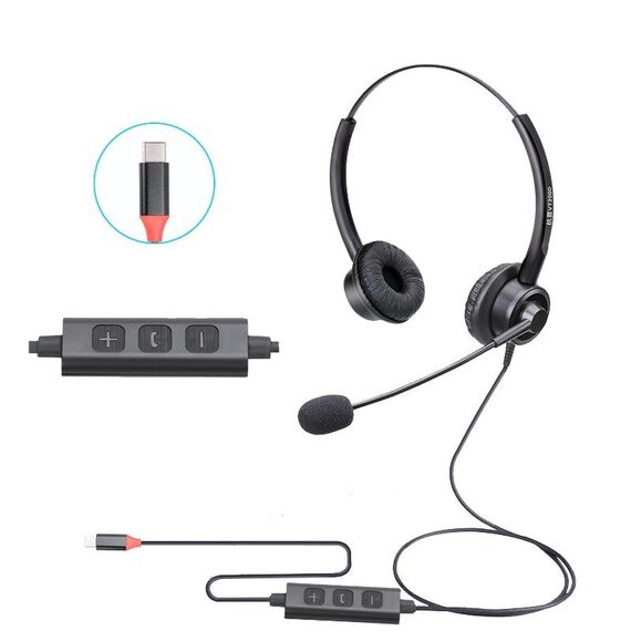 VT200D Cuffia per operatore con doppia auricolare per telefono con microfono, specifiche: tipo C con tasto di risposta