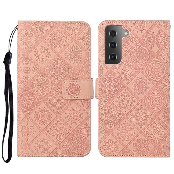 Per Samsung Galaxy S23 + 5G Custodia per telefono in pelle con motivo goffrato in stile etnico (rosa)