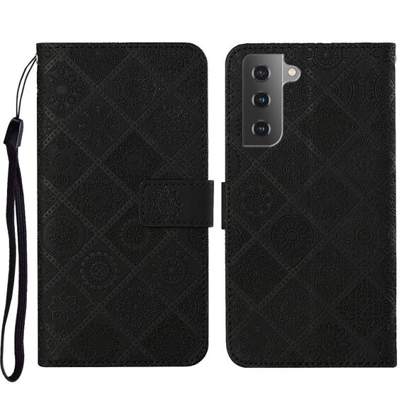 Per Samsung Galaxy S23 + 5G Custodia per telefono in pelle con motivo goffrato in stile etnico (nero)