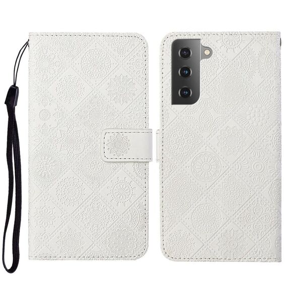 Per Samsung Galaxy S23 + 5G Custodia per telefono in pelle con motivo goffrato in stile etnico (bianco)