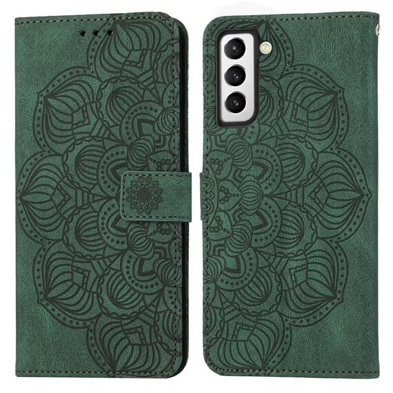 Per Samsung Galaxy S23 + 5G Custodia per cellulare in pelle con motivo mandala in rilievo (verde)