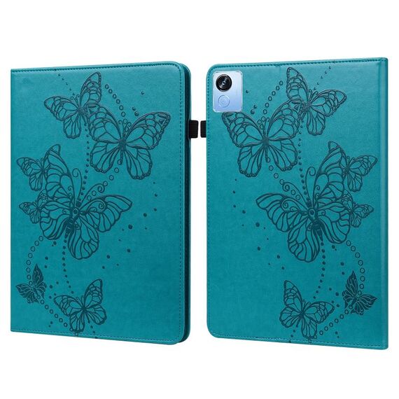 Per Realme Pad X Custodia per tablet in pelle con motivo a farfalla in rilievo (blu)