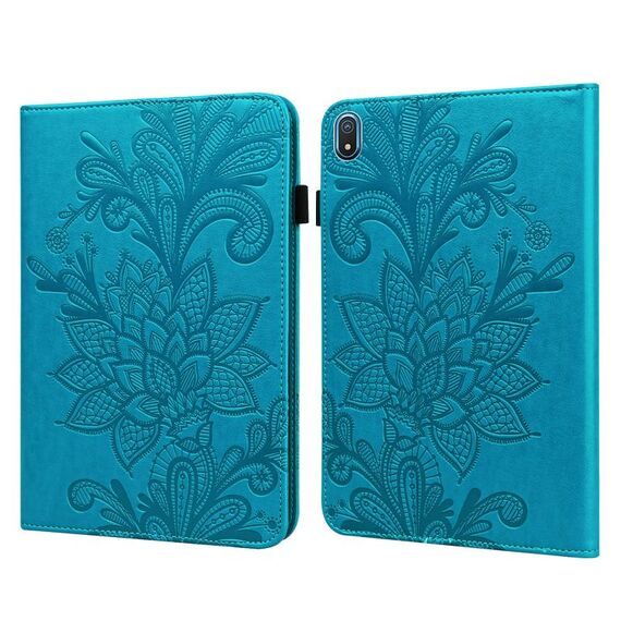 Per Nokia T20 10.4 2021 Custodia per tablet in pelle con motivo floreale in pizzo (blu)
