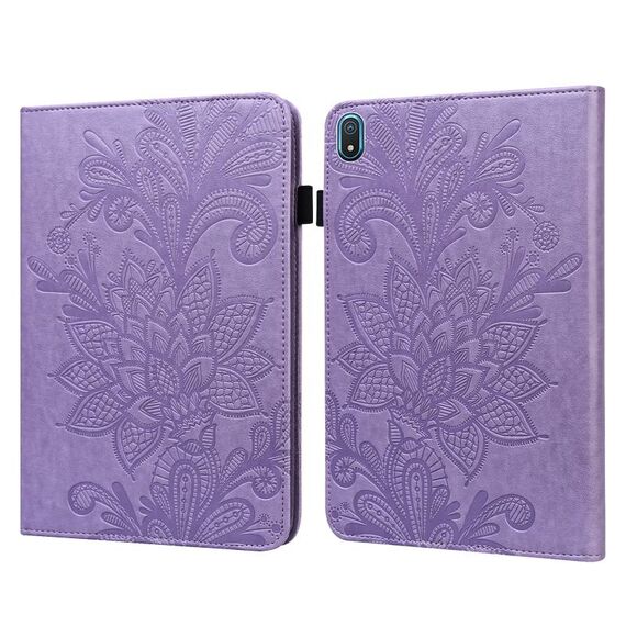 Per Nokia T20 10.4 2021 Custodia per tablet in pelle con motivo floreale in pizzo (viola)